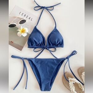 SHEIN Swim Summer Beach Halter Triangle Tie Side Bikini